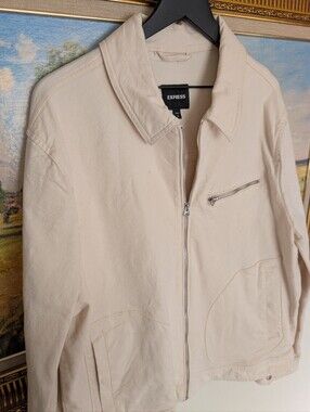 Express Denim Light Cream Zip Jacket